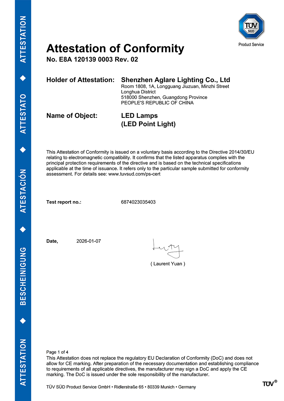 hahabet星辰大海照明发光字装璜led灯泡通过TUV CE(EMC)认证